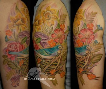 Holly Azzara - Vintage Bird with Wild Flowers 1/2 Sleeve