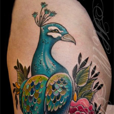 Tattoos - Peacock with Peonies - 109217