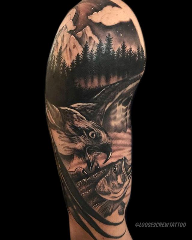 Hawk Gone Fishing by Nick Mitchell TattooNOW