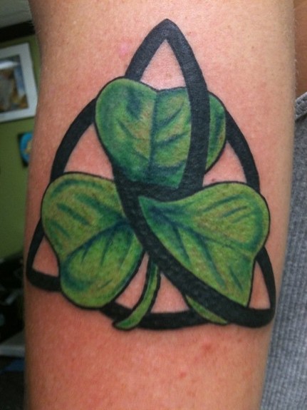 triangle tattoo. clover with celtic triangle