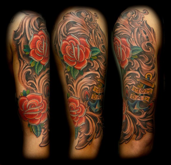 Brittan London Reese Roses and Filigree Half Sleeve Tattoo