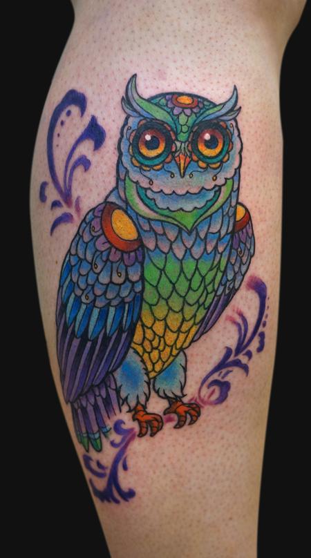 Tattoos - Stained Glass Owl Tattoo - 72773