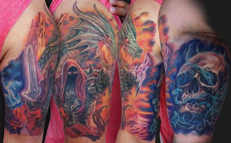 Tattoos - Dragon Warrior Half Sleeve Tattoo - 93215