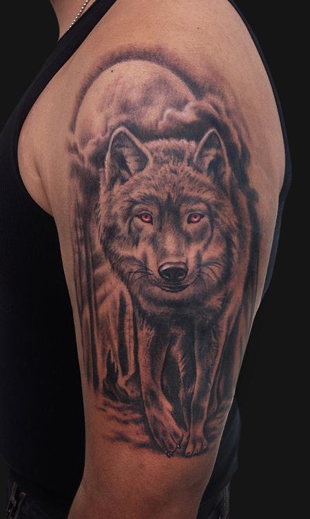 Tattoos - Red Eyed Wolf Tattoo - 93214
