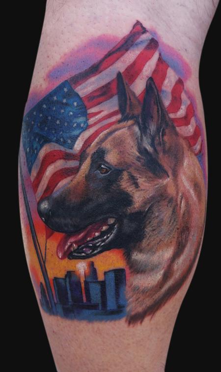 Tattoos - American Flag and Dog Tattoo - 72778