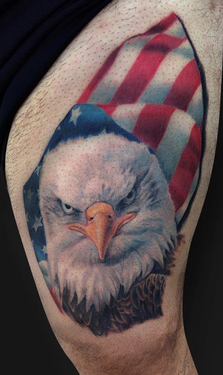 Tattoos - Bald Eagle and American Flag Tattoo - 93839