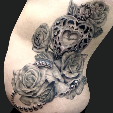 Ryan El Dugi Lewis : Tattoos : Half-Sleeve : Clock Skull Rose Girl