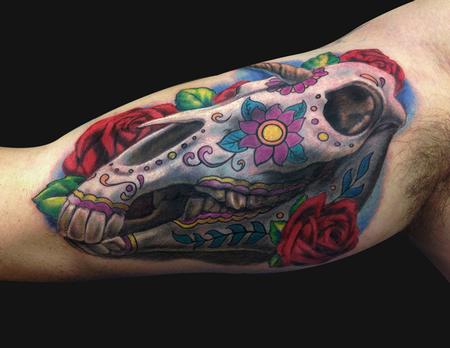 Tattoos - Day of the Dead Unicorn Skull Tattoo - 89580