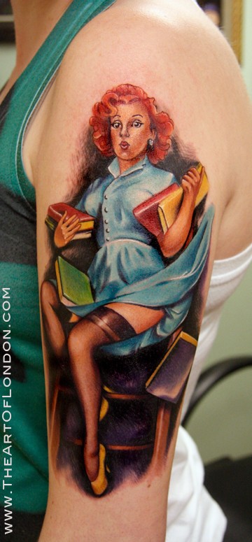 Brittan London Reese Elvgren Pin Up Girl Hybrid Tattoo