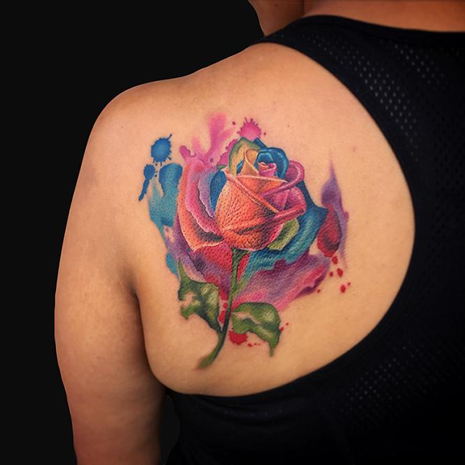 Watercolor Rainbow Rose by Marc Durrant: TattooNOW