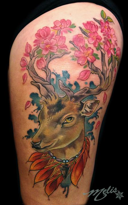 Melissa Fusco - deer head w/ cherry blossom branches