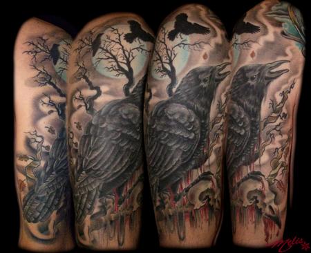 Tattoos - Raven, bird skull - 71889