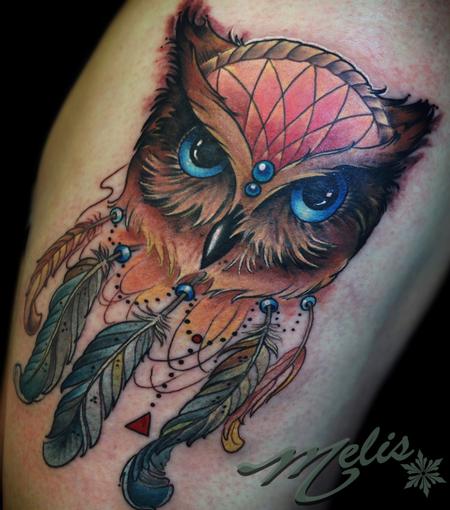Tattoos - owl dream catcher - 94620