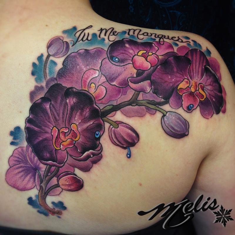 Venetian Tattoo Gathering : Tattoos : Body Part Shoulder : Purple Orchids