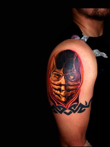 Cesar Perez Tattoos - scorpion mortal kombat color tattoo portrait