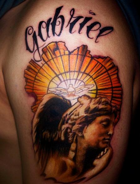 Cesar Perez Tattoos - angel gabriel color tattoo portrait