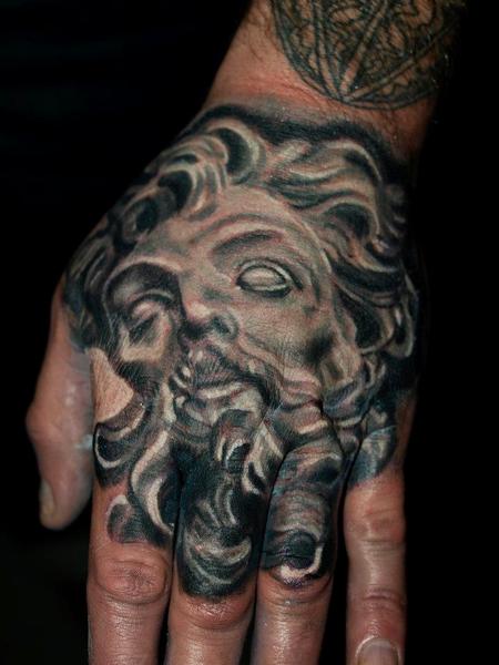 Cesar Perez Tattoos - bernini / longinus black and grey hand tattoo