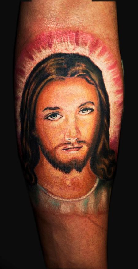 Cesar Perez Tattoos - jesus color portrait tattoo