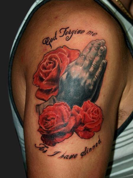 Cesar Perez Tattoos - praying hands 