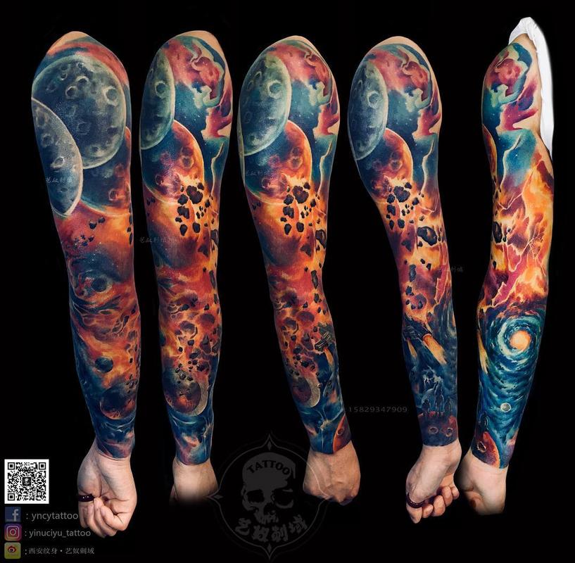 Full color space sleeve by Monk TattooNOW