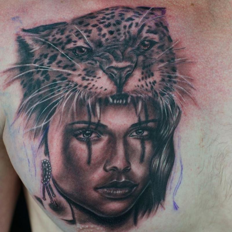 ryan el dugi lewis tattoos realistic aztec jaguar queen ryan el dugi lewis tattoos realistic aztec jaguar queen