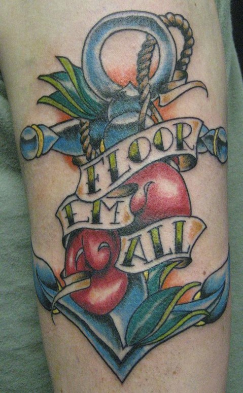 traditional tattoo with anchor and boxing gloves by ariel salgado traditional tattoo with anchor and boxing gloves by ariel salgado