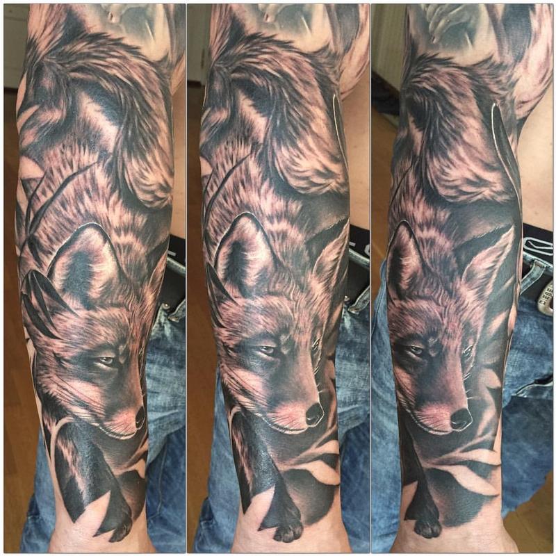 Realistic fox black and grey by Yarda Tattoos