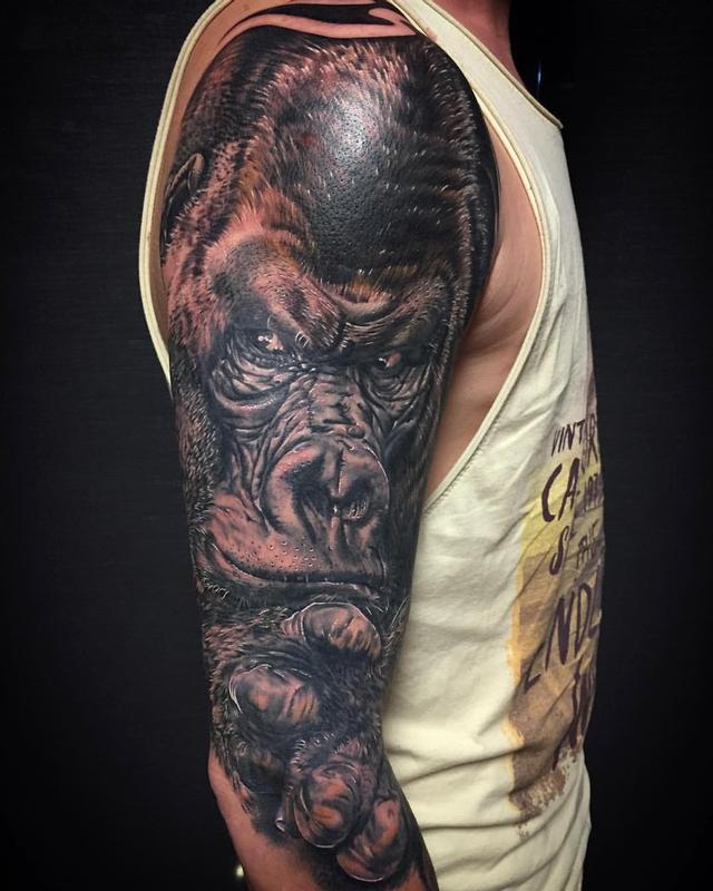 Realistic Gorilla Black and Gray by Yarda Tattoos
