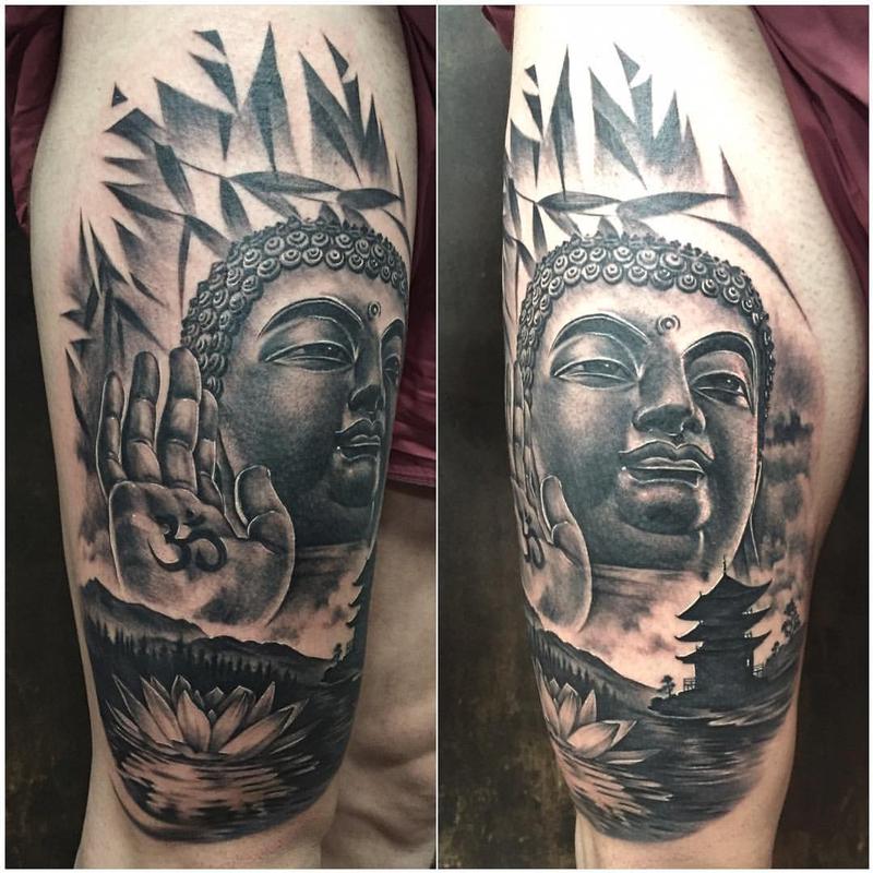 Mystic Eye Tattoo : Tattoos : Body Part Leg : Realistic Buddha with Lotus  Flower and Temple