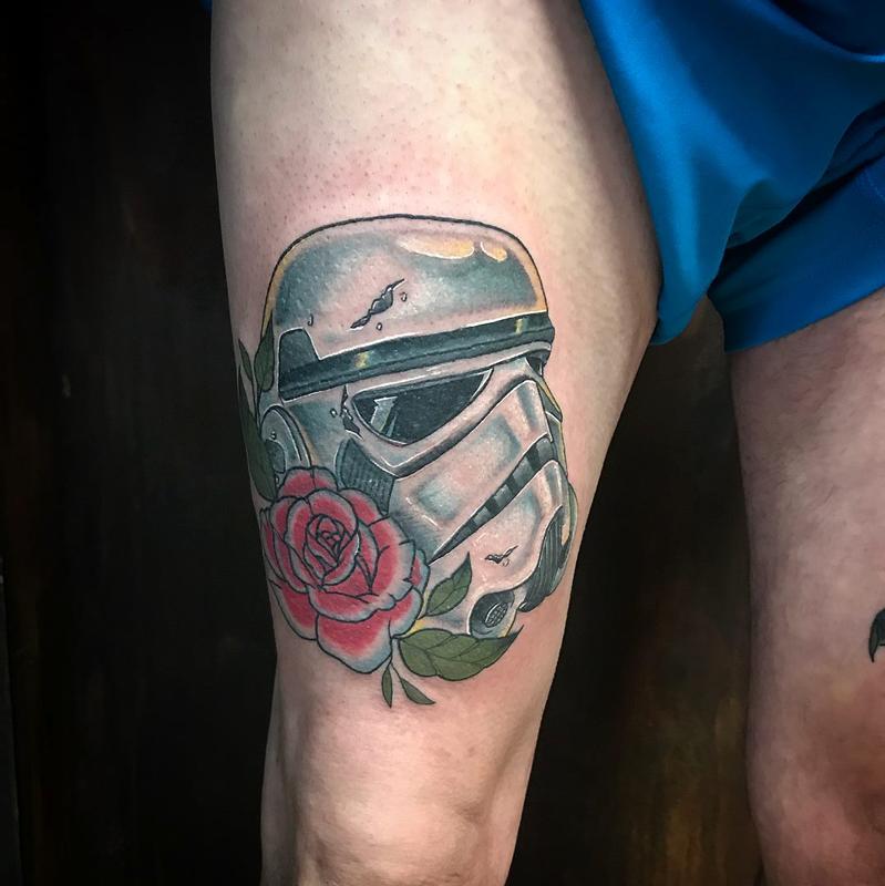 Star Wars Storm Trooper Helmet with Rose in Color by Linn Tattoos