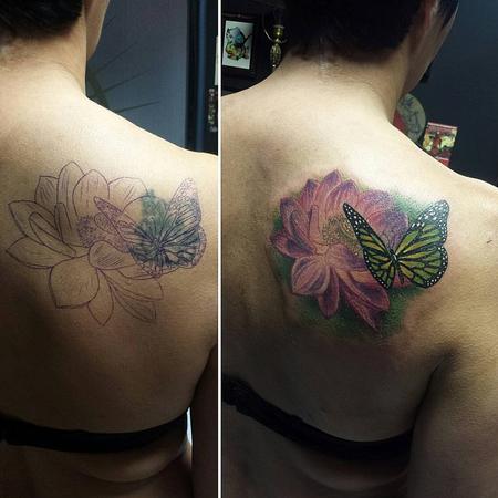 Linn - Colored Flower and Butterfly Tattoo Cover-Up 