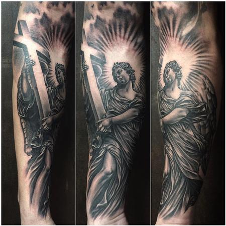 Tattoos - Realistic Angel Carrying a Cross in Black and Gray - 126062