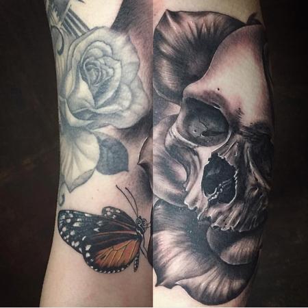 Tattoos - Realistic Skull, Rose and Butterfly - 126396