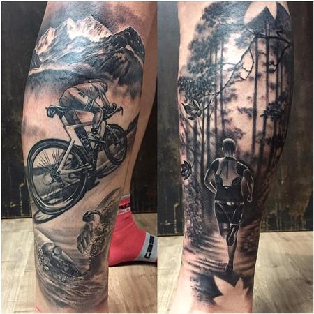 Tattoos - Triathlon Themed Tattoo in Black and Gray - 126559