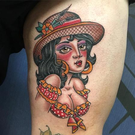 Tattoos - Chica Francesa Estilo Tradicional a Color - 126773