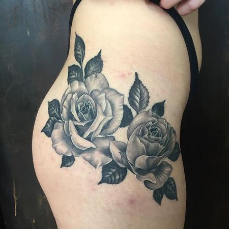 Tattoos - 2 Realistic Roses in Black and Gray - 127306