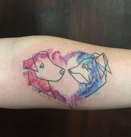 Tattoos - Geometrical Dogs with Watercolor Coloring - 127561