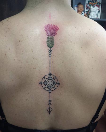 Tattoos - Ornamental Arrow and Thistle Flower in Color - 127521