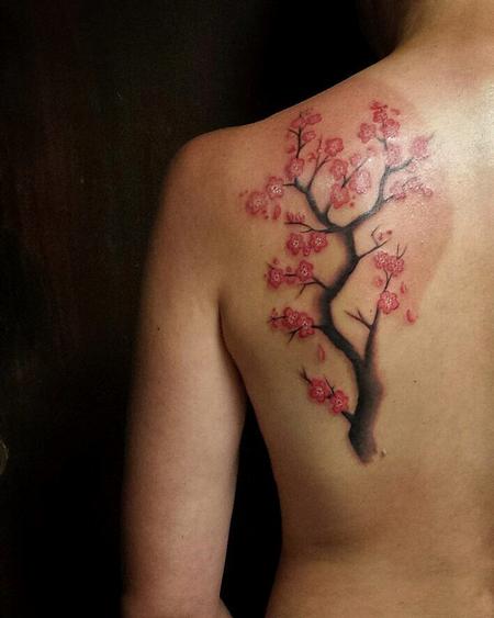 Tattoos - Cherry Tree with Flowers in Color - 128112