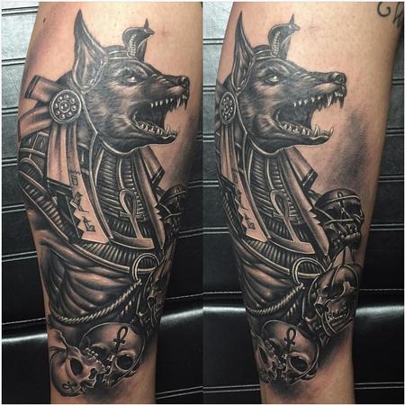 Tattoos - Anubis with Skulls in Black and Gray - 128224