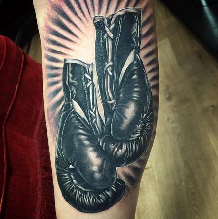 Tattoos - Realistic Boxing Gloves in Black and Gray - 129100