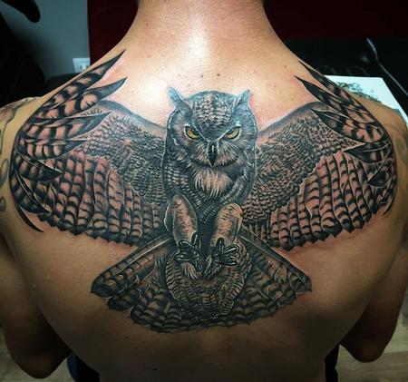 Tattoos - Realistic Owl with Colored Details - 129112