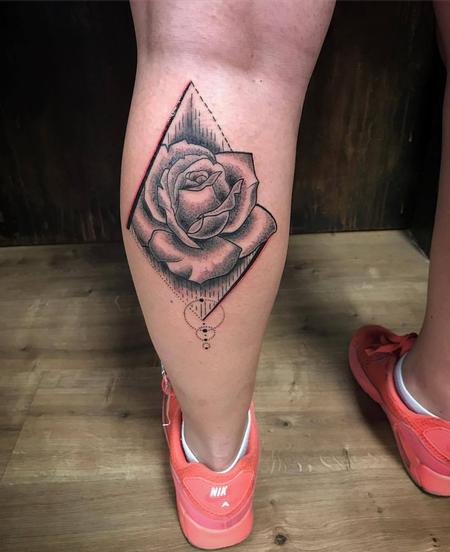 Tattoos - Rose with Geometric Elements - 129988