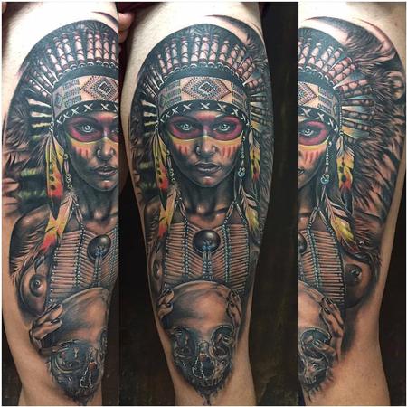 Tattoos - Realistic Native American Woman - 130264