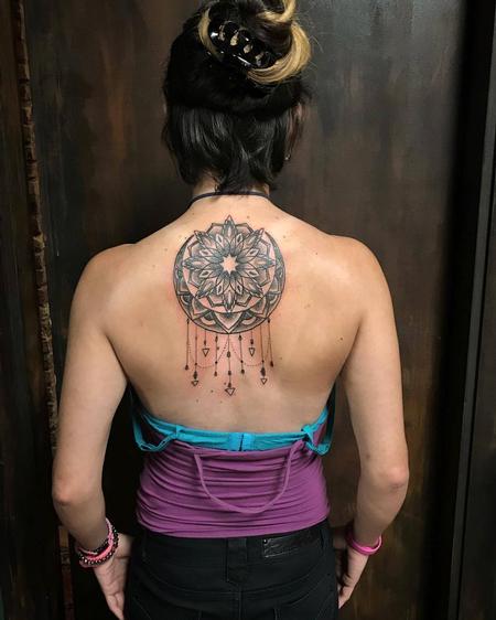 Tattoos - Flower and Moon Mandala in Blackwork - 130267