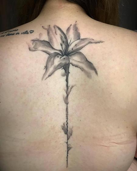 Tattoos - Lily Flower in Black and Gray - 130298