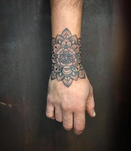 Tattoos - Blackwork and Dotwork Flower and Star Mandala - 130313