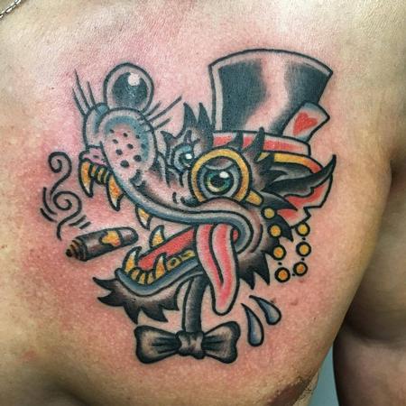 Tattoos - Sr. Lobo con Anteojo y Puro a Color - 130447