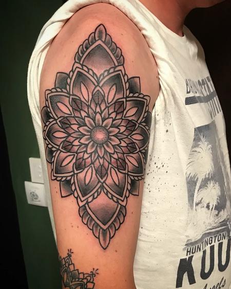 Tattoos - Blackwork Ornamental Mandala with Dotwork - 130689