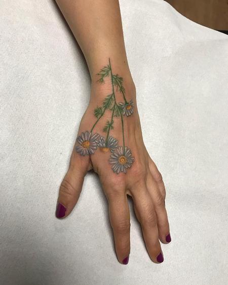 Tattoos - Flowers in Color Tattoo on the Hand - 131516